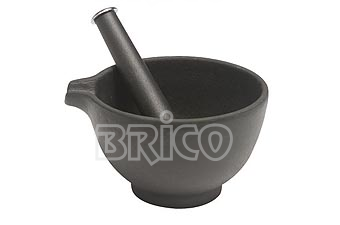 Large Cast Iron Mortar & Pestle with Chromed Top Knob
